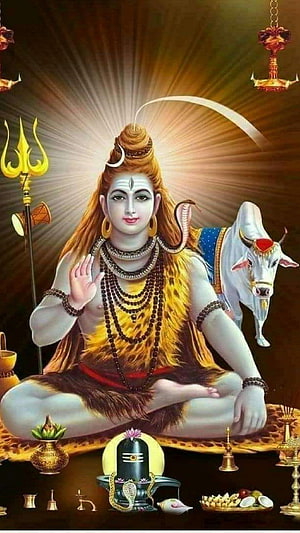 Lord Shiva Meditating with Nandi and Trishul in Divine Radiance HD phone wallpaper
