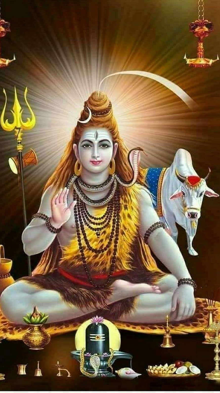 Lord Shiva Meditating with Nandi and Trishul in Divine Radiance HD phone wallpaper