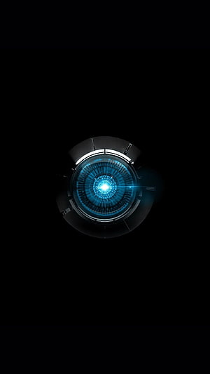 Glowing Blue Arc Reactor Core with Futuristic Metallic Housing on Black Background HD phone wallpaper