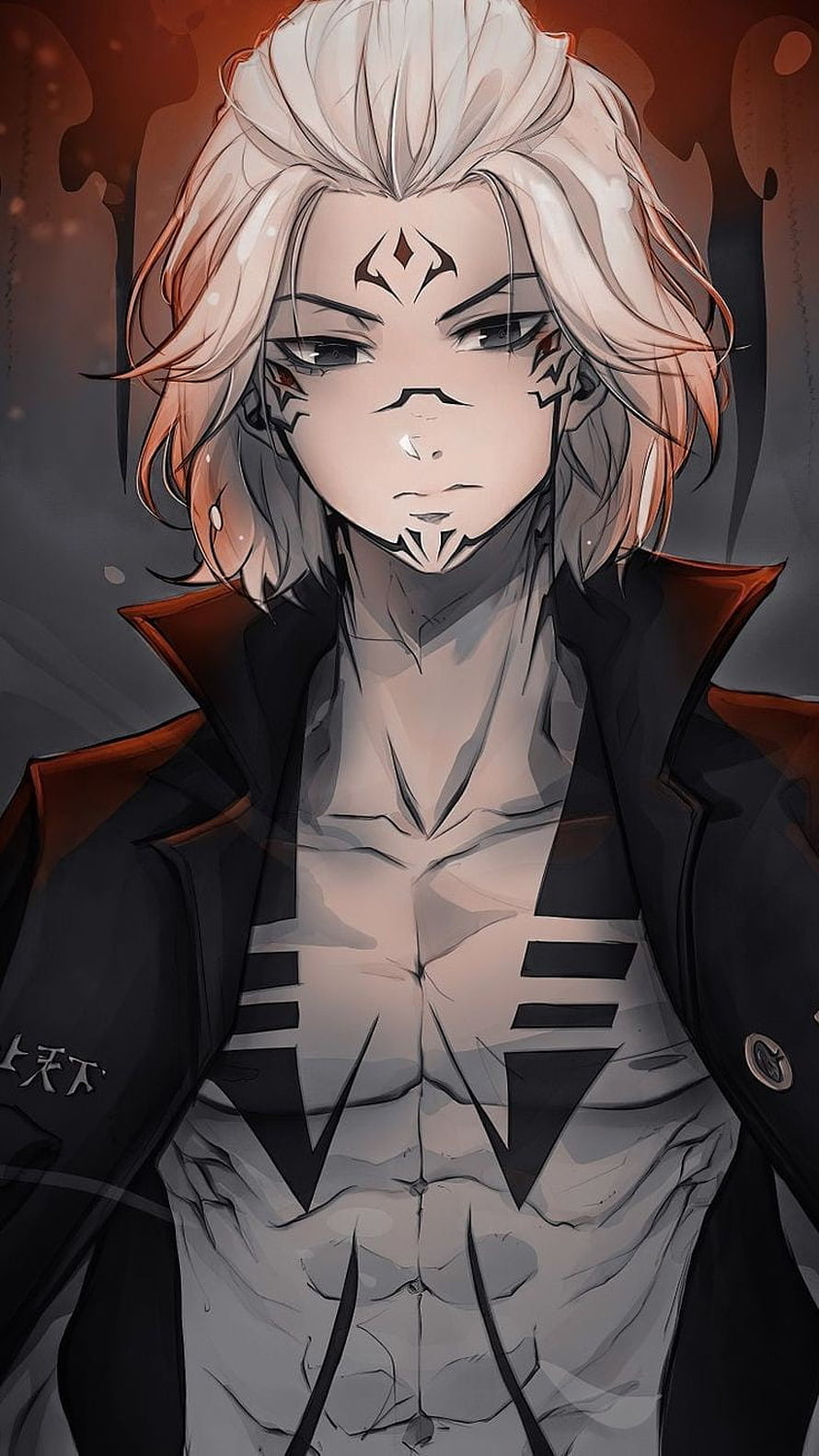 Sano Manjiro Mikey Anime Character Portrait with Facial Markings and Dark Coat HD phone wallpaper