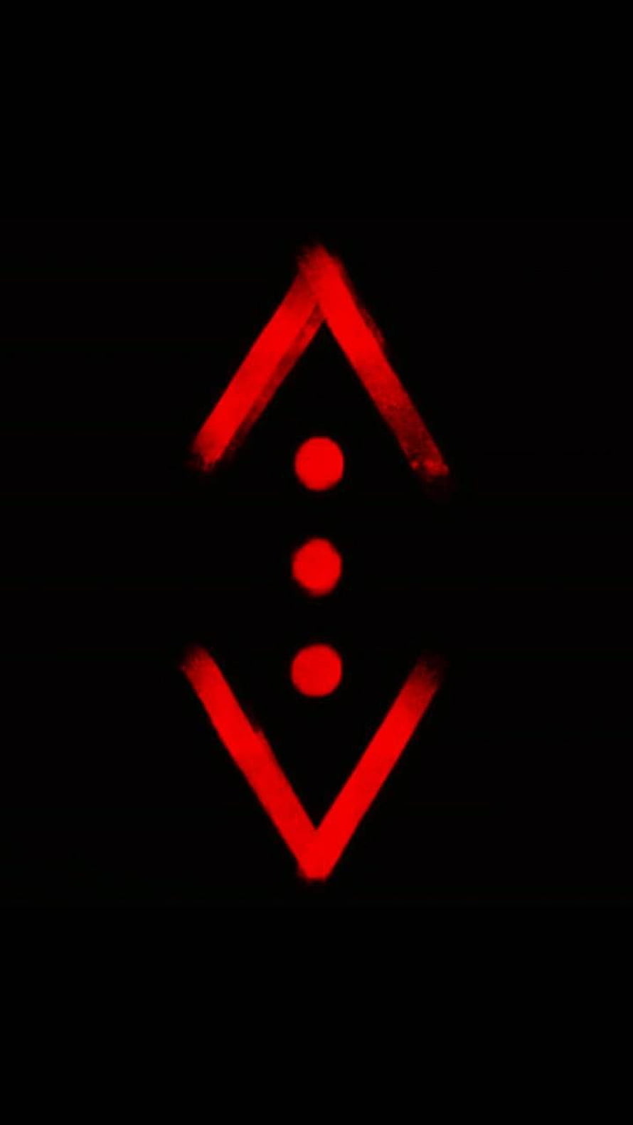 Red Diamond Symbol with Three Dots on Black Background HD phone wallpaper