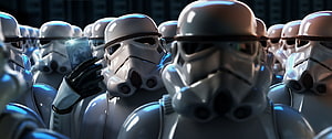 Star Wars Stormtroopers in Formation with Holographic Display HD wallpaper