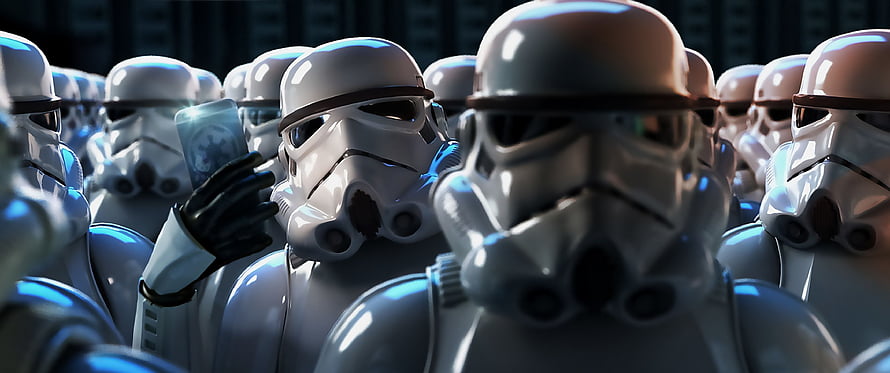Star Wars Stormtroopers in Formation with Holographic Display HD wallpaper