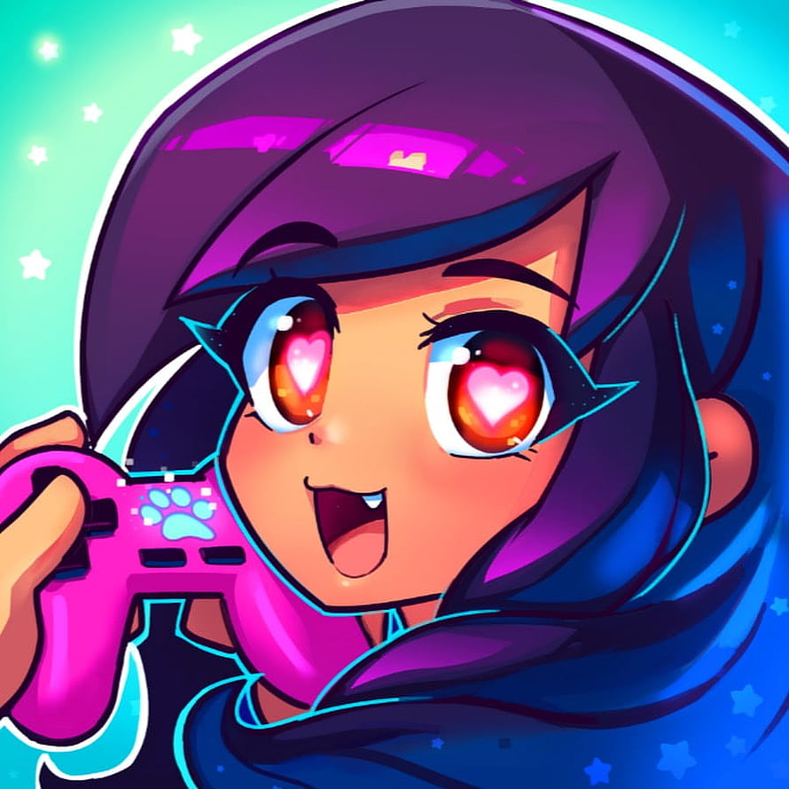 Aphmau Anime Style Gaming Girl with Controller and Heart Eyes HD phone wallpaper