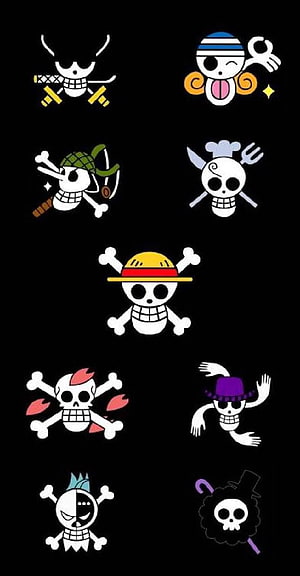 One Piece Jolly Roger Jolly Roger Skull and Crossbones Collection on Black Background HD phone wallpaper