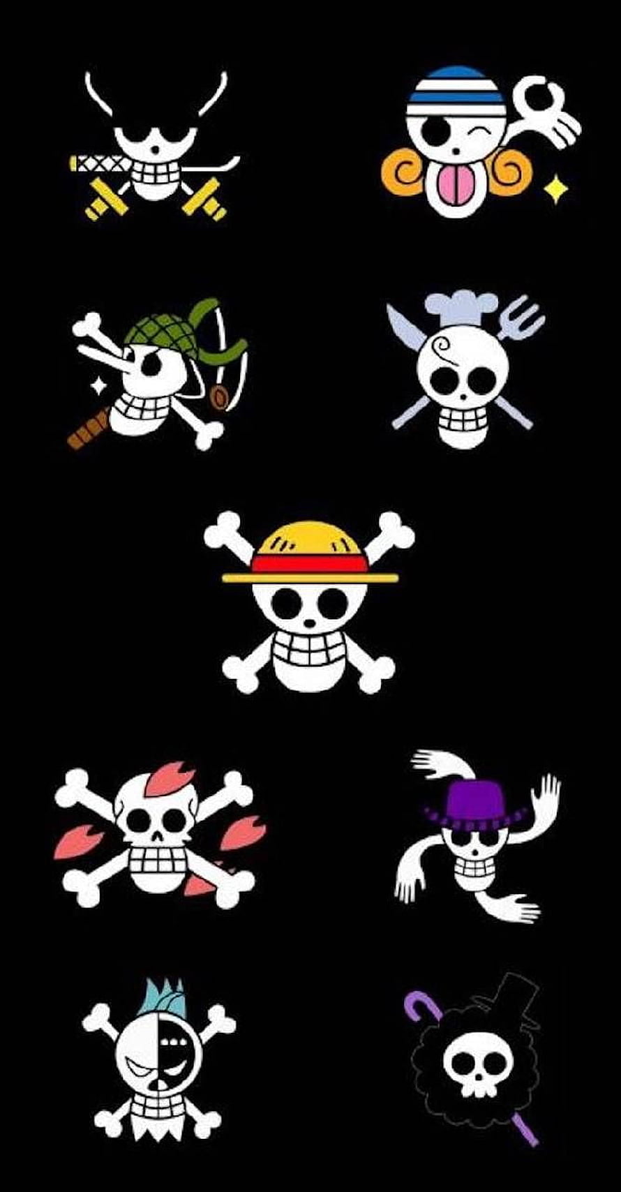One Piece Jolly Roger Jolly Roger Skull and Crossbones Collection on Black Background HD phone wallpaper
