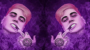Duki Modo Diablo Purple Smoke Portrait With Hand Tattoos And Medusa Ring HD wallpaper