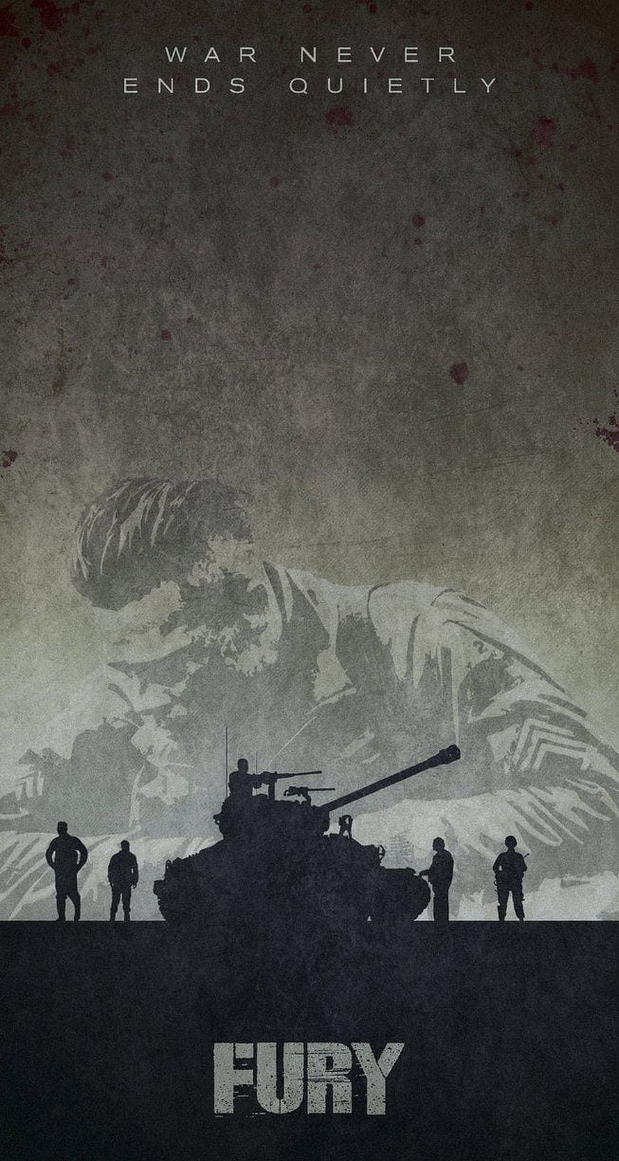 Fury Movie Poster Featuring Tank Silhouette and Soldier Crew Against Gritty War Background HD phone wallpaper