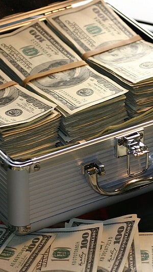 Stacks of Hundred Dollar Bills in a Silver Briefcase HD phone wallpaper