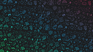 Neon Doodle Pattern with Icons and Symbols on Dark Background HD wallpaper