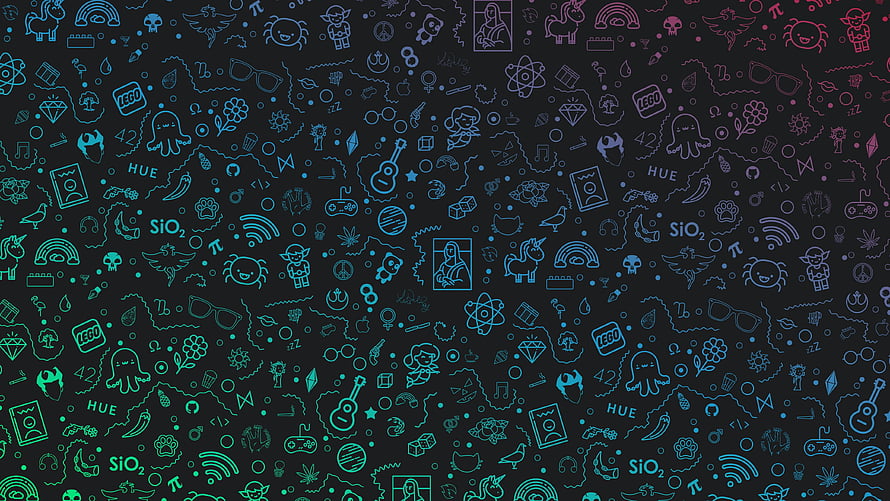 Neon Doodle Pattern with Icons and Symbols on Dark Background HD wallpaper