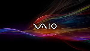 Sony Vaio Logo on Black Background with Vibrant Multicolored Light Streaks HD wallpaper