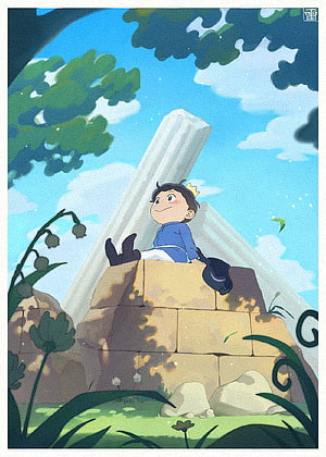 Boys of the Flower Crown Anime Illustration of a Young Prince Sitting on a Stone Wall HD phone wallpaper