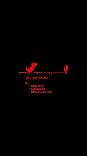 Red Pixel T-Rex Offline Error Screen on Black Background HD phone wallpaper