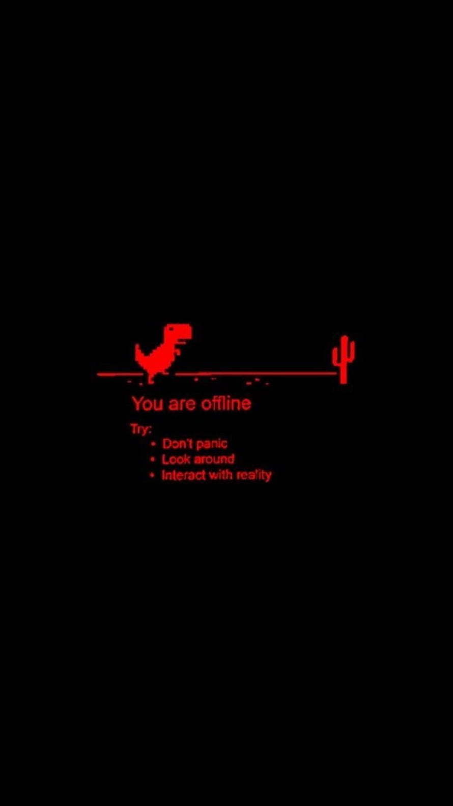 Red Pixel T-Rex Offline Error Screen on Black Background HD phone wallpaper