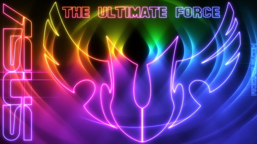 ASUS ROG Ultimate Force Neon Gaming Logo with Vibrant Rainbow Glow HD wallpaper
