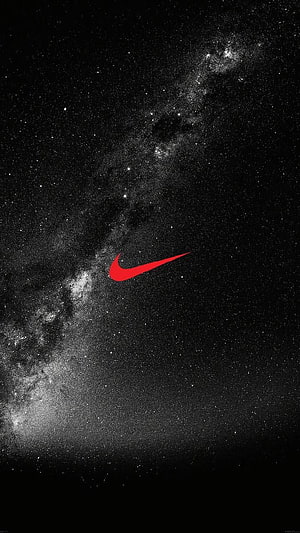 Nike Swoosh Logo Against Black and White Milky Way Galaxy Starfield Background HD phone wallpaper