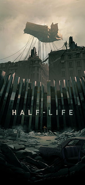 Half-Life Post-Apocalyptic Cityscape with Floating Structure and Ruined Streets HD phone wallpaper