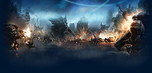 Starcraft II Sci-Fi Battle Scene with Armored Soldiers and Alien Creatures HD wallpaper