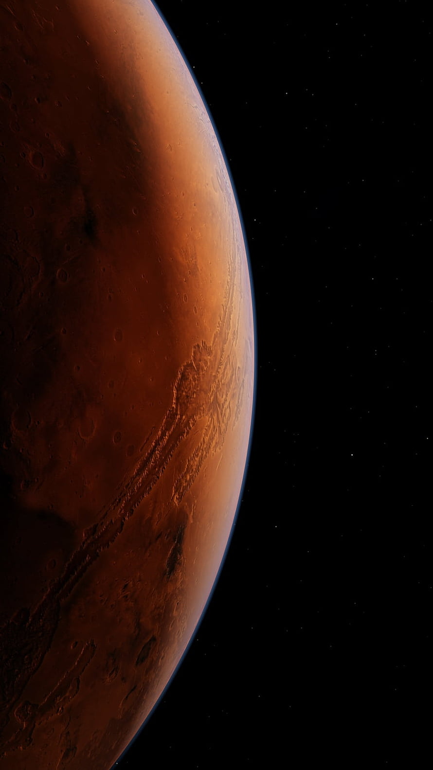Mars Planet Surface Close-Up Against Starry Black Space Background HD phone wallpaper