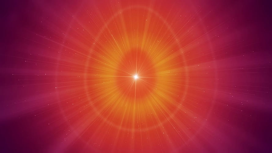 Radiant Cosmic Sunburst with Golden Rays and Deep Magenta Space Background HD wallpaper