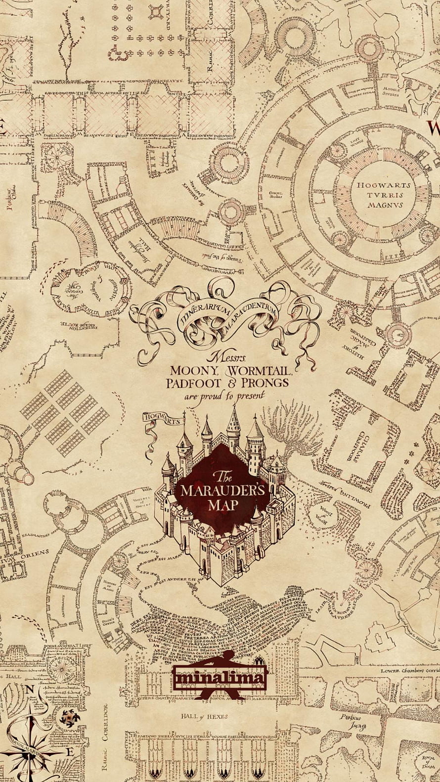 The Marauders Map Hogwarts Castle Illustration with Moony Wormtail Padfoot and Prongs HD phone wallpaper