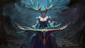 League of Legends Fantasy Character Playing Ornate Harp in Dark Cavern Setting HD wallpaper