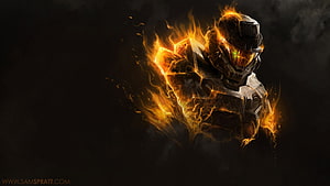 Halo Reach Master Chief Enveloped in Flames on Dark Background HD wallpaper