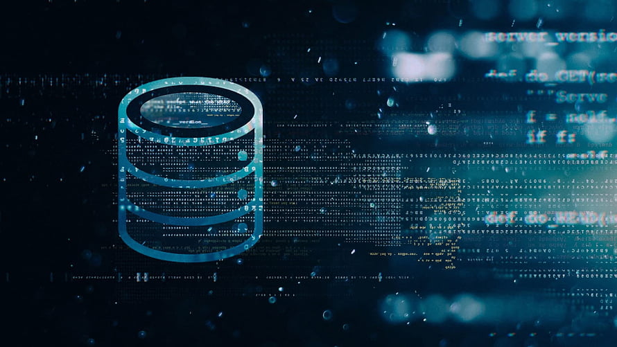 Glowing Database Cylinder Icon Against Digital Code Background HD wallpaper