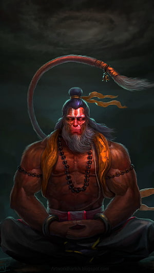 Lord Hanuman in Deep Meditation with Rishi Mukut and Mala Beads, Lord Hanuman Meditation - : HD phone wallpaper