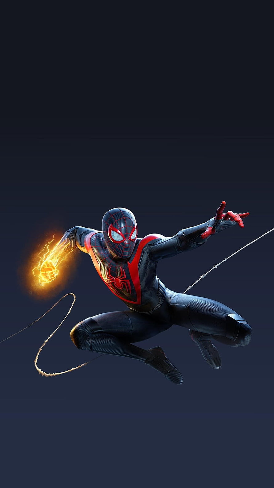 Miles Morales Black Suit Action Pose with Electric Web Swing HD phone wallpaper