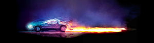 Back to the Future DeLorean Time Machine with Flame Trail and Neon Light Streaks HD wallpaper