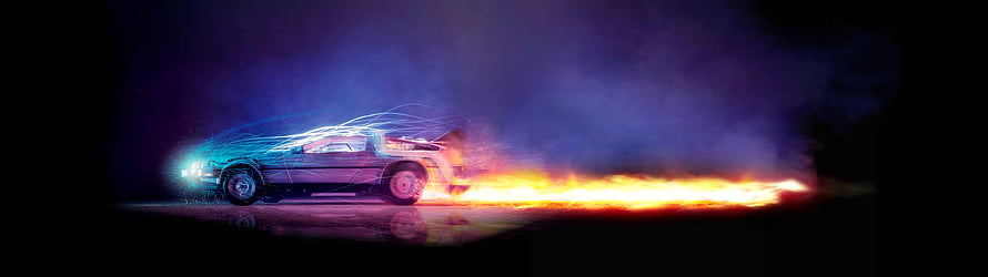 Back to the Future DeLorean Time Machine with Flame Trail and Neon Light Streaks HD wallpaper