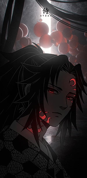 Yoriichi Tsugikuni from Demon Slayer with glowing red markings and dark hair in dramatic lighting HD phone wallpaper