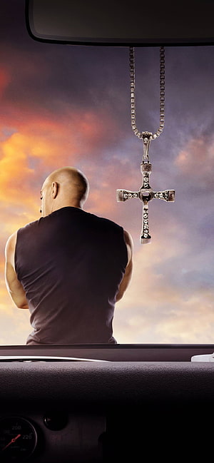 Fast and Furious 9: Vin Diesel in Car with Cross Necklace at Sunset HD phone wallpaper