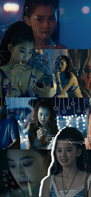 Kuina from Alice in Borderland in a moody neon-lit collage with star and constellation overlays HD phone wallpaper