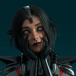 Cyberpunk Female Character with Glowing Eyes and Mechanical Hands in Dark Sci-Fi Style HD phone wallpaper