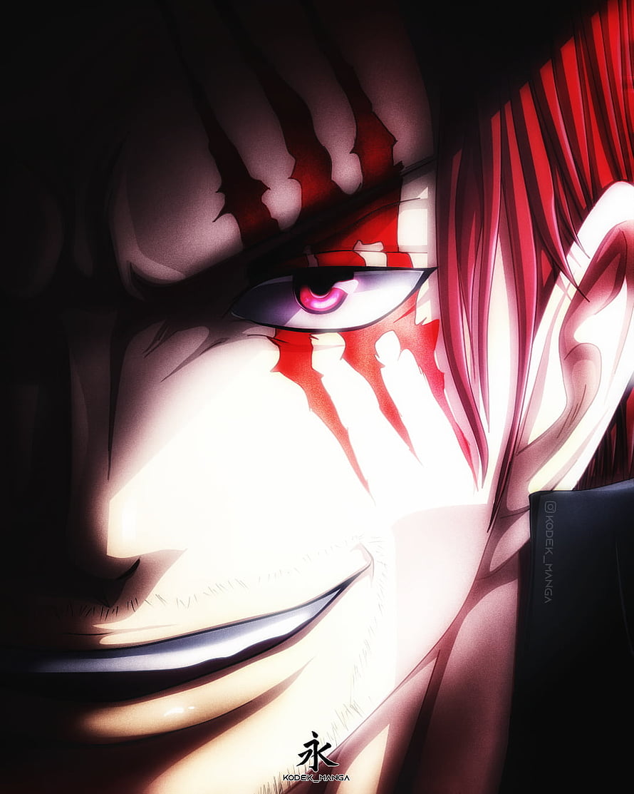 Shanks One Piece Anime Character Close-Up Portrait With Red Hair And Intense Pink Eye HD phone wallpaper