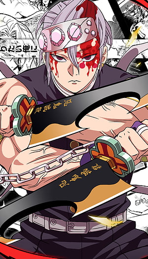 Tengen Uzui Wielding Twin Nichirin Swords in Demon Slayer Anime Artwork HD phone wallpaper