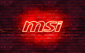 MSI Neon Logo Glowing on Dark Red Brick Wall HD wallpaper