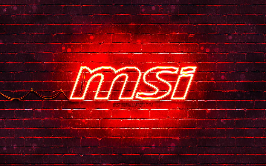 MSI Neon Logo Glowing on Dark Red Brick Wall HD wallpaper