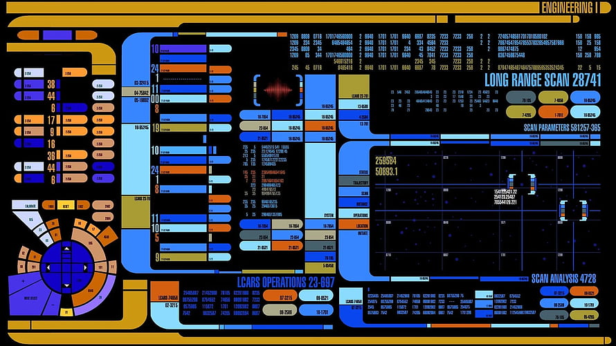 Star Trek Engineering Console Interface with Long Range Scan Data Display HD wallpaper