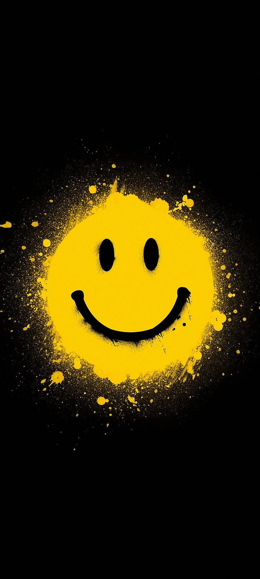 Yellow Smiley Face with Paint Splatter on Black Background HD phone wallpaper