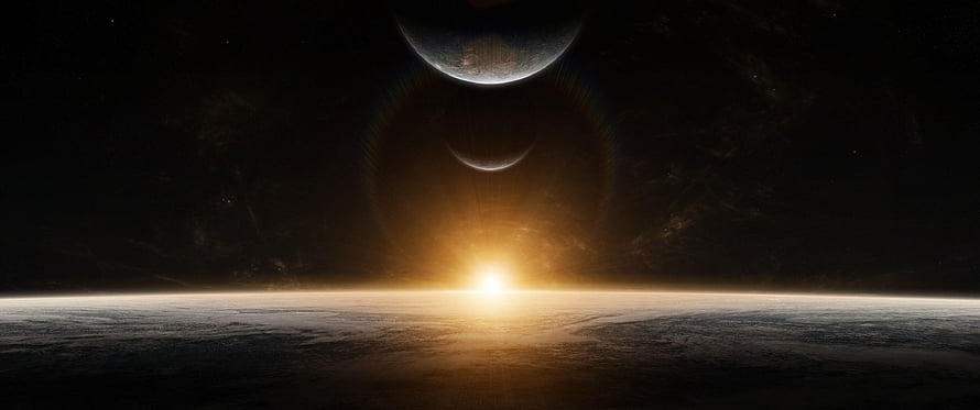 Cinematic Space Sunrise Over Planet Horizon With Celestial Body Eclipse HD wallpaper