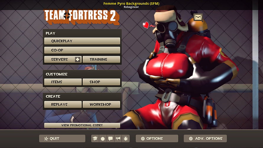 Team Fortress 2 Main Menu Featuring Custom Female Pyro Character Model HD wallpaper