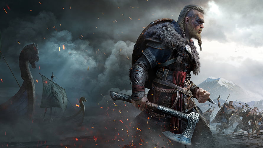 Assassin's Creed Valhalla Viking Warrior with Axe and Shield in Battle HD wallpaper