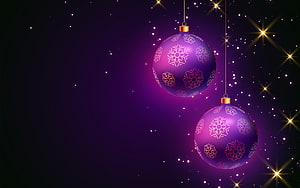 Purple Christmas Ornaments with Snowflake Patterns on Dark Background HD wallpaper