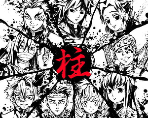 Demon Slayer Pillar Characters Black and White Manga Artwork HD wallpaper