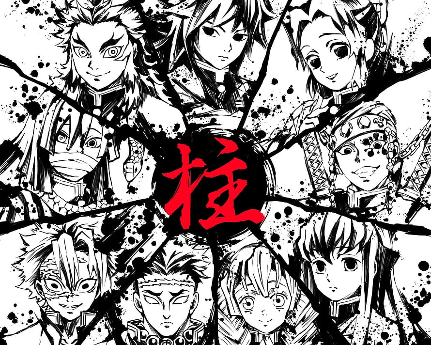 Demon Slayer Pillar Characters Black and White Manga Artwork HD wallpaper