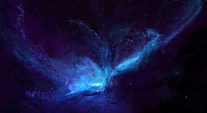 Vibrant Blue and Purple Cosmic Nebula with Swirling Gas Clouds and Distant Stars HD wallpaper